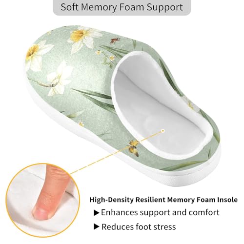 JUNZAN Cute Daffodils Sage Green Mens House Cotton Slipper Breathable Memory Foam House Shoes for Outdoor Birthday Presents 6-72
