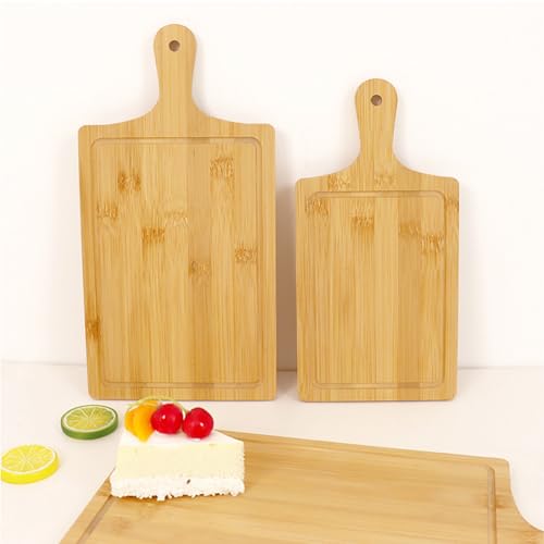 Tabla de cortar de bambú rectangular con mango 34.54x17.53 cm pequeña para cocina, bandeja para servir queso, pan y pizza miniatura 3