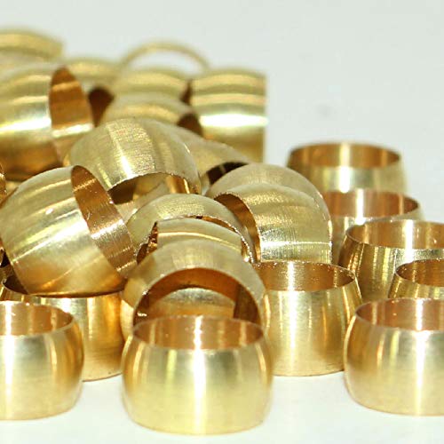 Beduan Brass Compression Fitting, Compression Sleeve Fitting Ferrule Sleeve 1/4" Tube Od (Pack Of 40) #TOP3