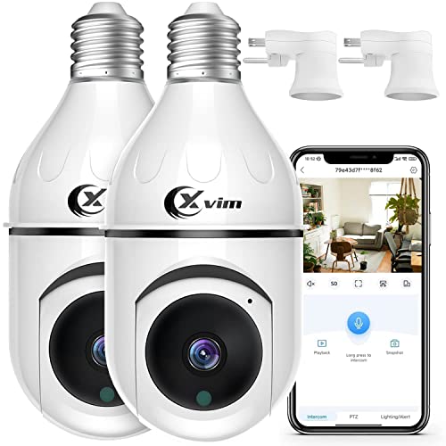 Xvim 2 Pack 3Mp Light Bulb Security Camera, 2.4Ghz Wifi Wireless Home Light Bulb Camera, 360° View Lens Hd Night Vision, Human Detection & Alarm, 2-Way Audio #TOP30