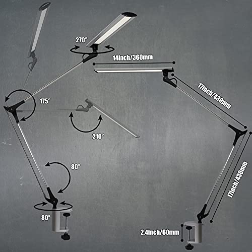 Amzrozky Workbench Light,Drafting Table Lamp For Artist,Architect Led Desk Lamp, Task Lamp With Clamp,Eye-Care Dimmable Office Light With 5 Color 5 Brightness,Touch Control,Memory Function,Silver #TOP3