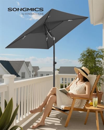 SONGMICS Sonnenschirm Balkon, 190 x 120 cm, Gartenschirm rechteckig, UPF 50+ Sonnenschutz, knickbar, Terrassenschirm, Outdoor Garten Terrasse Strand, Tragetasche, ohne Ständer, grau GPU024GZ01 2