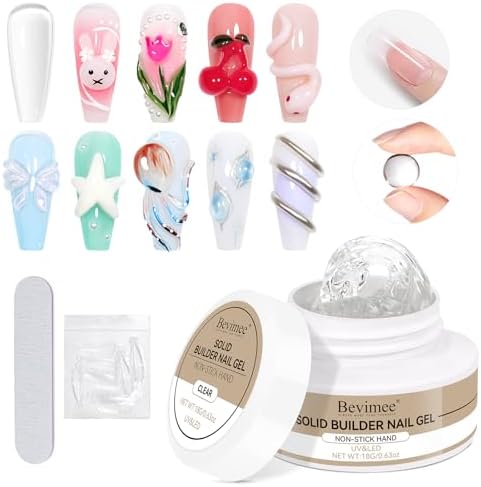 3D Nail Gel, 18g Clear Solid Builder Gels for Nails Non-sticky Ha...
