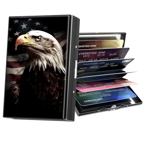 ACWDMKH Metal Wallet,Credit Card Holder for Women Men,RFID Blocking Card Holder Wallet Mini Slim Aluminum Wallet ID Case Hard Card Case Business Card Holder Case,American Flag Eagle
