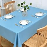QINLIGAO Mantel de Mesa 90 x 100 cm Repelente Al Agua, Antimanchas, Lavable Manteles Mesa Rectangular Duradero, Protege La Adecuado para Cocina, Comedor, Fiestas, Azul Cielo