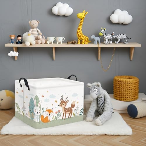 TIBAOLOVER Rectangular Kids Storage Basket Baby Storage Basket with Handles for Home Kitchen Boys and Girls Cute Toy Storage Bin Organizer Shelf Book Room Decor(Flower Animal) - 1