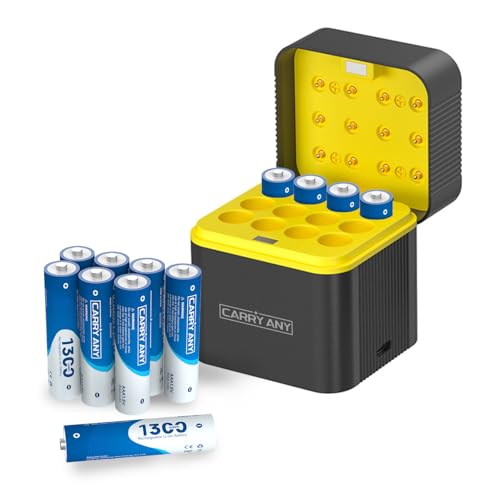 Image of 12 Pack 1300mWh Rechargeable Lithium AAA Batteries with Charger | 1.5V Output, High Capacity Triple aaa Li-ion Battery, 1600 Cycle, Wide Temp -40F~140F, with Charging Case for Home Devices