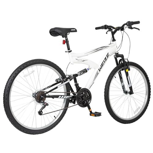 WEIZE Mountain Bike, 26/27.5 inch Outdoor Cycling Bike,18-Speed/High-Carbon Steel/Dual Full Suspension, Adjustable Ergonomic Seat for Men Women Adult, MTB Bicycle with Suspension Fork,Sleek Colors