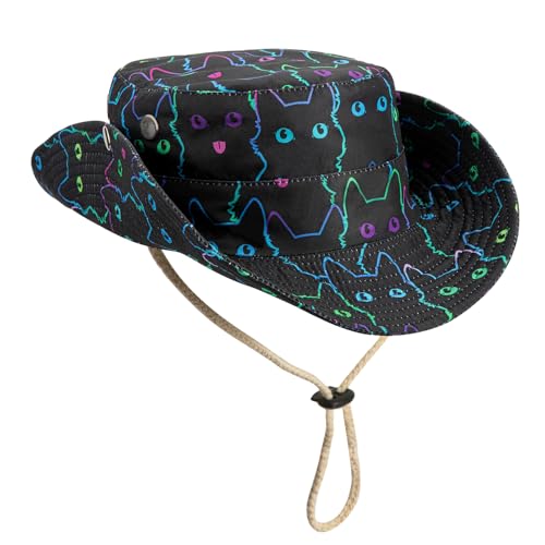 Western Cowboy Hat for Women Men Wide Brim Psychedelic Cute Cats Cowboy Cowgirl Hat,Black
