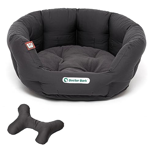 Doctor Bark - Hundebett rund - kuscheliges Hundekörbchen Mittelgroße Hunde mit orthopädischem Wendekissen und Toy-Bone - Waschbar bis 95°C - Made in Germany (M - 50x40 cm, Grau)