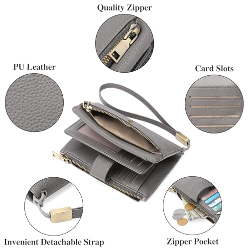 Image of SENDEFN Small Wallet for Women Leather RFID Blocking Wristlet Wallet Credit Card Holder with Double Zipper Coin Purse Ladies Bifold Purse