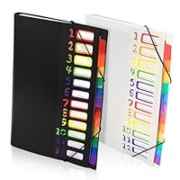 xiaoxiaozhijia 2 Stück Fächermappe A4,Gummizugmappe mit 12 Fächern,Dokumentenmappe Folder,Document Organizer mit für Büro,Schule (Schwarz + Weiß)