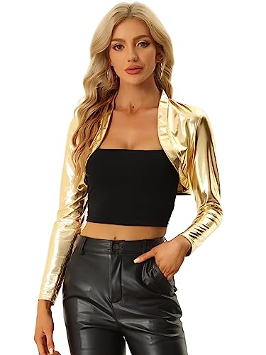 Image of Allegra K Women's Bolero Jackets Holographic Shrug Open Front Metallic Shiny Cropped Cardigan
