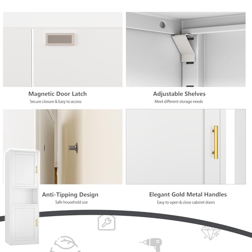 Image of Tall Narrow Pantry Cabinet for Kitchen, 67 inch H Metal Storage Cabinets with Doors and 3 Adjustable Shelves for Dining Room, Living Room and Home Office (20 inches Wide White)