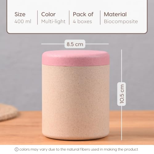 Image of Eha Earth Friendly Canister Set of 4 Made with Rice Husk| Kitchen Jar 400ml | Storage and Containers | Air tight containers for kitchen storage | Multilight