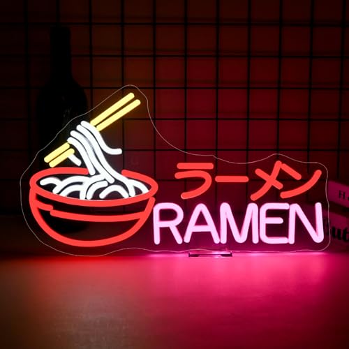 Image of Ramen Neon Sign Japanese Noodle Led Neon Lights for Wall Decor Dimmable Led Signs USB Powered Suitable for Restaurant Ramen Shop Kitchen Window Door Dinning Room Decoration Gifts