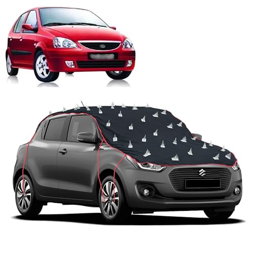 Image of Dog Protection Spike Car Cover for Tata Indica V2 Bonnet to Roof Easy Installation with 4 Elastic Hook Strap | Anti-Scratch Soft Cotton Inner | Complete Protection from Street Dogs & Monkeys