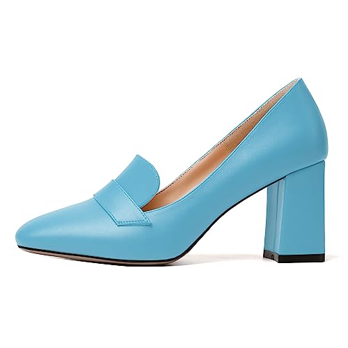 Image of MODENCOCO Womens Sexy Formal Matte Slip On Square Toe Work Block High Heel Loafers Shoes 3.5 Inch