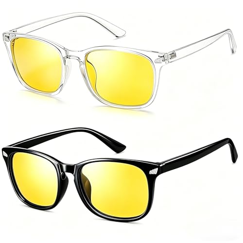 LSYZHX Blendfreie Nachtfahrbrille, blendfreie Nachtsichtbrille, gelbe Gläser, Herren-Brillen und Zubehör für Nachtfahrten, weiß / schwarz