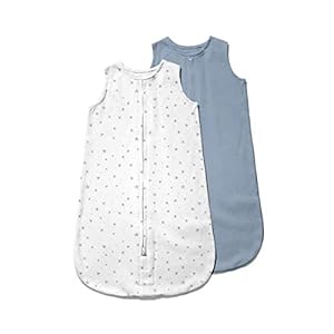 Ely’s & Co. 100% Cotton Wearable Blanket Baby Sleep Bag Solid Dusty Blue and Dusty Blue Stars 2 Pack (Baby Boy, Girl 0-3…
