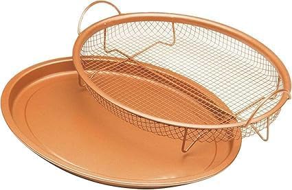 Kavid Round Crispy Tray Basket for Oven Baking & Air Frying – Non-Stick Deep-Fried Food Drain Pan | Oil-Free Crisper Tray for Pizza, French Fries, Snacks & Veggies, Easy to Clean Kitchen Tool