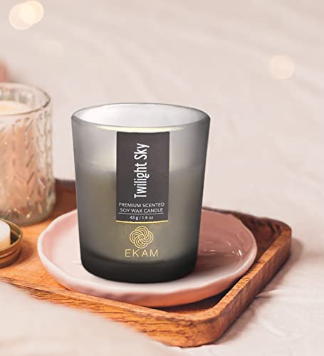Image of EKAM Twilight Sky Votive Soy Wax Scented Candle, 40 Grams, 10 Hours Burn Time| Long Lasting Premium Candles | Ideal for Home Decor | Gifting & Aromatherapy