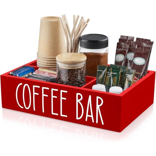 Organizador De Estación De Café Y Té - Bandeja De Barra De Café De Madera Con Divisores Extraíbles | Organización De Cocina Para Comedor Oficina Exterior Tienda Restaurante