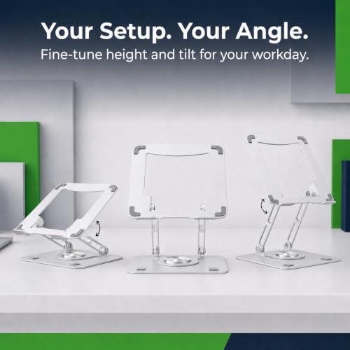Image of Uncaged Ergonomics Swivel Laptop Stand for Desk, Adjustable Computer iPad Stand for Desk w / 360 Rotation, Portable Laptop Holder for Home Office Ergonomic Supplies (Pearl White)