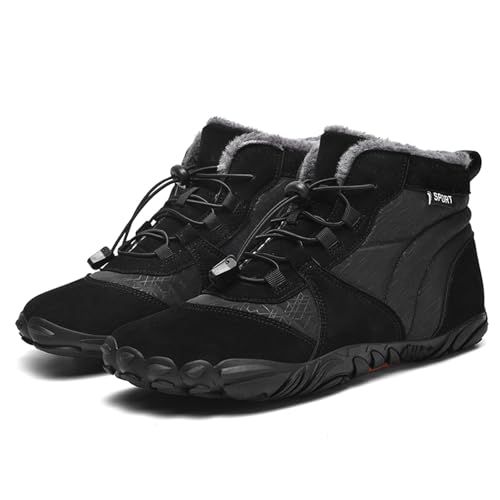 Men’s Wide Toe Box Barefoot Snow Boots Warm Fur Lined Winter Waterproof Anti-Slip Zero Drop Sole Casual Walking Sneakers Outdoor Hiking Climbing Shoes