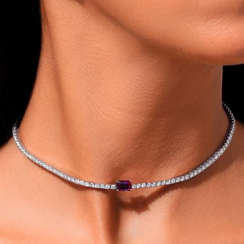 18K White/Yellow Gold Plated Silver Necklace With 9.40 TCW Lab Grown Alexandrite/Lab Grown Emerald/Lab Grown Sapphire/Moissanite, Necklace For Women, Gift For Her Jewelry For Women3