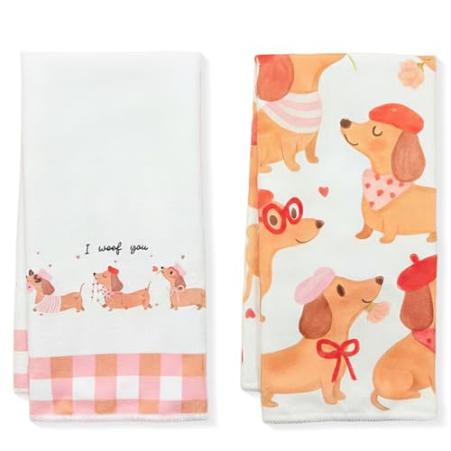 BAHME Lot de 2 Torchons de Cuisine Motif Teckel, Essuie-Mains Rigolo en Microfibre, Chiffon...