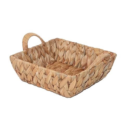 Wickerfield Water Hyacinth Woven Storage Basket for Shelves Wicker Gift Hamper with Handle Small Home Office Kitchen Bathroom Organizer (Square)