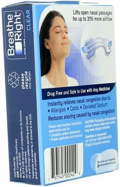 Breathe Right Nasal Strips Clear Small/Medium 30 Count (Pack of 2)