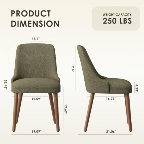 Image of MALOL Upholstered Dining Chairs Set of 2, High-Back Dining Room Chair with Wood Legs, Padded Kitchen Chairs for Dining Room /Restaurant /Cafe, Green