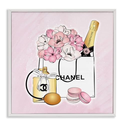 Golden Perfume Fashion Still Life Glam, 17 x 17 Inch Framed Giclée Print