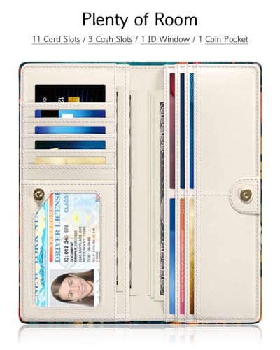 Image of Nipichsha Womens Wallet, RFID Slim Wallets for Women, Thin Ladies Credit Card Holder Purse, Cute Leather Bifold Clutch Billfold with 11 Card Slots & ID Window, Flowers Cat