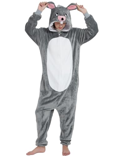 ABENCA Mouse Onesie Adult Animal Costume Women Pajamas One Piece Sleepwear Cospaly Halloween Christmas.Grey.L