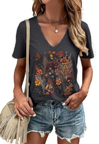 XMNDS Camisa con cuello en V para mujer, Gris-oscuro, M