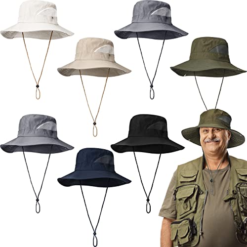 7 Pcs Bucket Hat Wide Brim Boonie Hat Sun Cooling Sun Fishing Hat For Men Women Outdoor Summer Safari Hiking Hunting Fishing Gardening, 6 Colors #TOP15