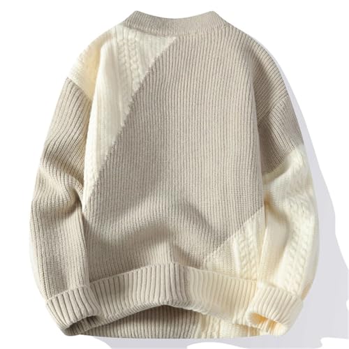 Men's Warm Sweater Patchwork O-Neck Knitted Pullovers Loose Casual Streetwear Daily Knit Sweaters4