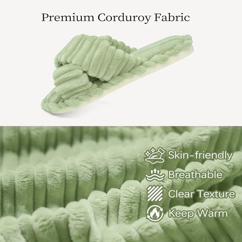Image of IPSAE House Slippers for Woman Memory Foam Open Toe Slippers Corduroy Cross Bow Womens Slipper Slides Comfy Indoor Bedroom Slip On Shoes