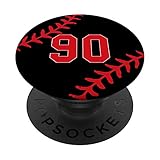 Este regalo de estilo monograma de número de béisbol cuenta con rayas rojas, fondo negro con texto rojo y es un gran regalo de mamá, papá, abuelos o padres de un jugador de béisbol. El número hace de este un regalo más personalizado