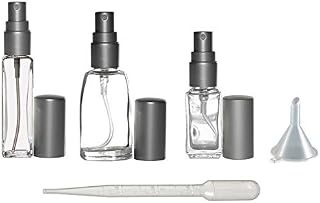 Riverrun Variety Set Small Travel Perfume Atomizers Glass Bottles Matte Silver Sprayer 3 sizes: 1/6 oz, 1/4 oz, 1/3 oz (5ml, 7.5ml, 10ml)