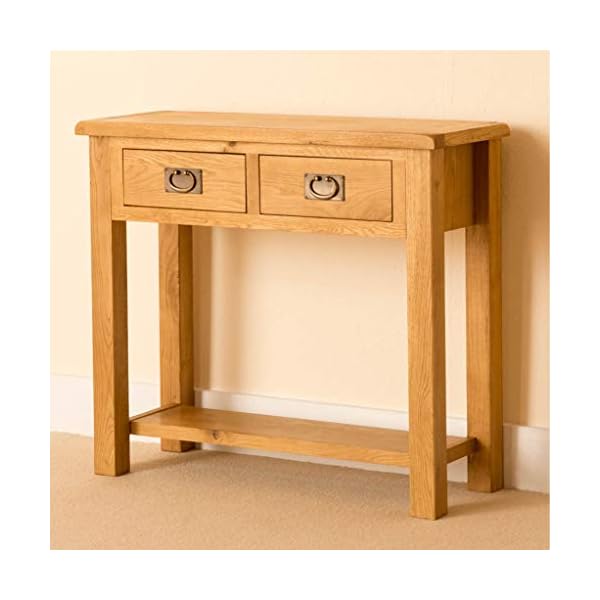 RoselandFurniture Lanner Oak Console Table with Storage | Large Traditional Rustic Waxed Solid Wood 2 Drawers Telephone Table for Hallway or Living Room - Image 4