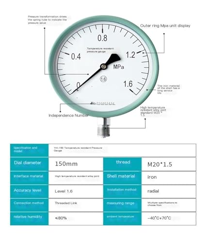 Manomètre de pression d'eau YGW-150, conception robuste pour vapeur - 2