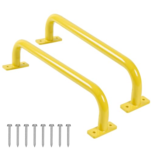 ESPETS 2 Pack 17 Inch Metal Playground Accessories Safety Handles Yellow, Playset Grab Bar, Swing Set Attachment Hand Grips, Indoor Climbing Handle Monkey Bars for Play Structure