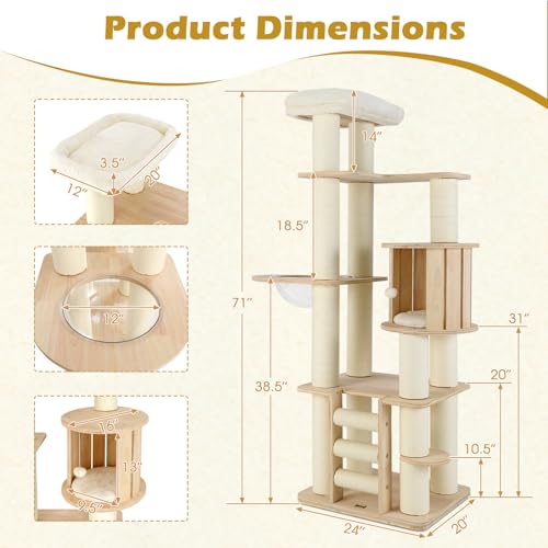 Tangkula árbol para gatos madera 71 pulgadas para interior miniatura 4