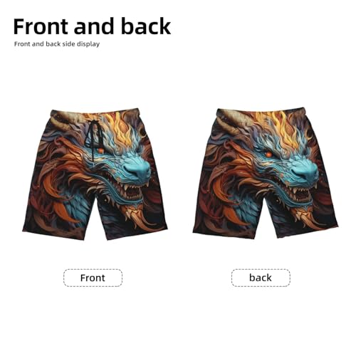 Boys Beach Board Shorts Swim Trunks Quick Dry Swimwear Kids Youth, Fire Dragon Cool Art2