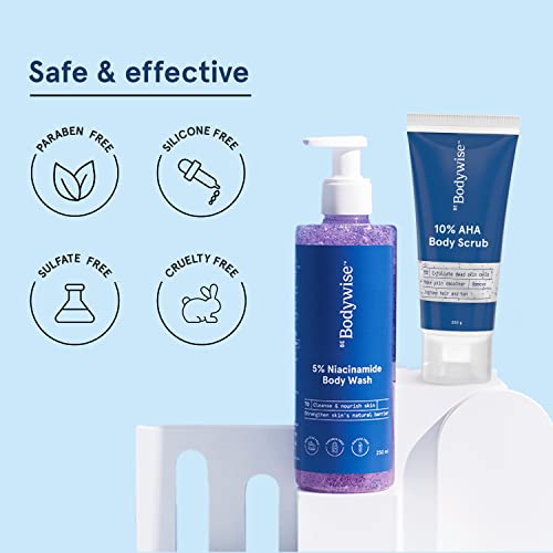 Image of Be Bodywise 10% AHA Body Scrub & 5% Niacinamide Body Wash | With 10% Lactic Acid, 5% Niacinamide, Oat Extract & Aloe Vera Extract | Exfoliates Skin, Nourishes Skin, Reduces Tan, & Ingrown Hair