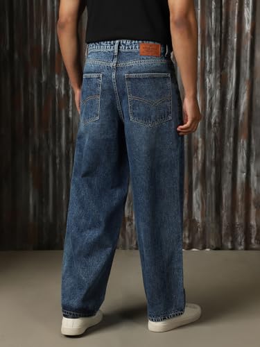 Image of High Star Men Cotton Washed Loose Fit Casual Mid-Rise Jeans